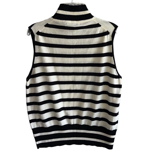 Resort Two Joey Rodolfo Merino Wool Turtle Neck Top Size L Bkack Ivory Striped - Picture 7 of 7